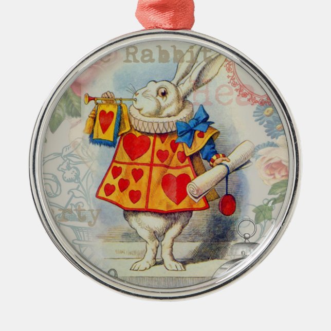 White Rabbit Hearts Alice Classic Metal Tree Decoration (Front)
