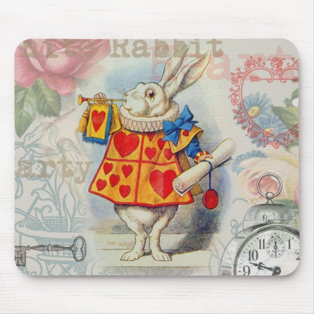 White Rabbit Hearts Alice Classic Mouse Mat (Front)