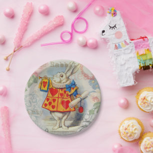 White Rabbit Hearts Alice Classic Paper Plate
