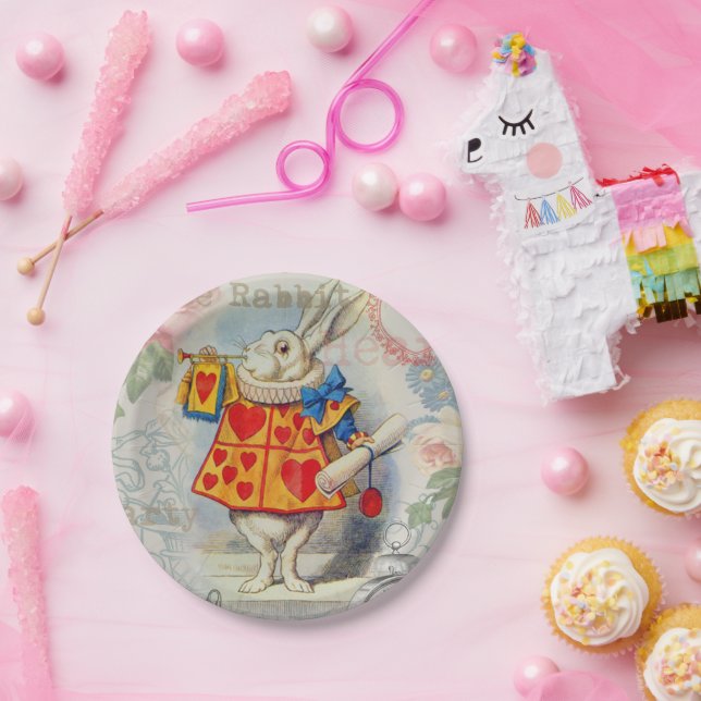 White Rabbit Hearts Alice Classic Paper Plate (Party)