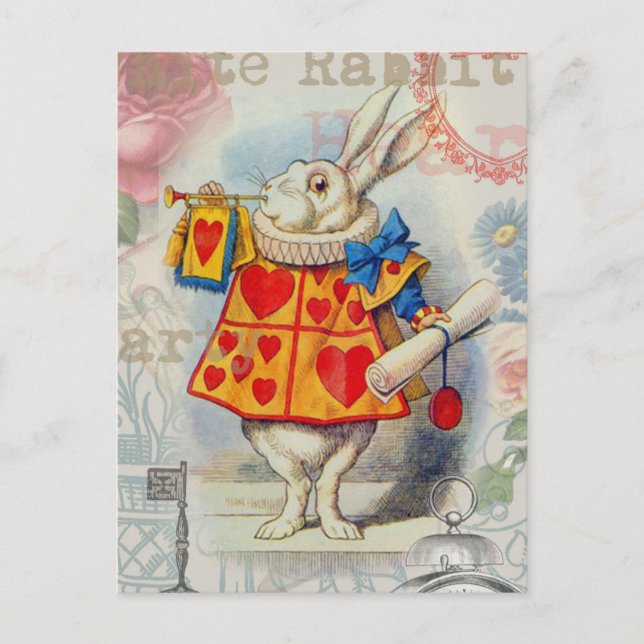 White Rabbit Hearts Alice Classic Postcard (Front)