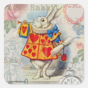 White Rabbit Hearts Alice Classic Square Sticker