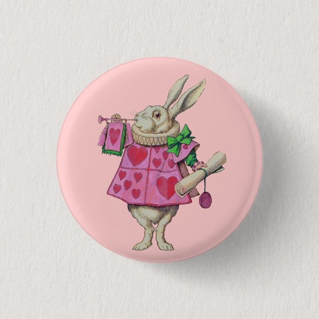 White Rabbit (in pink) Button (Front)