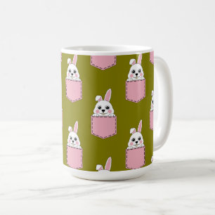 White Rabbit in Pink Pocket Pattern Coffee Mug