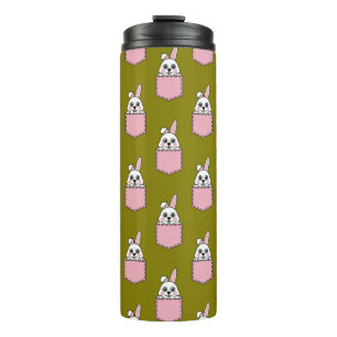 White Rabbit in Pink Pocket Pattern Thermal Tumbler