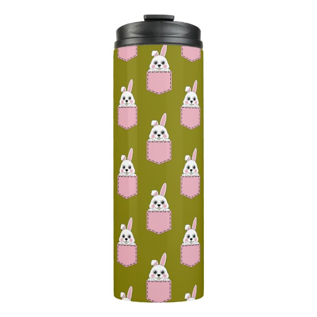 White Rabbit in Pink Pocket Pattern  Thermal Tumbler (Front)
