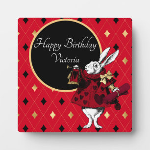 White Rabbit in Red Birthday Plaque