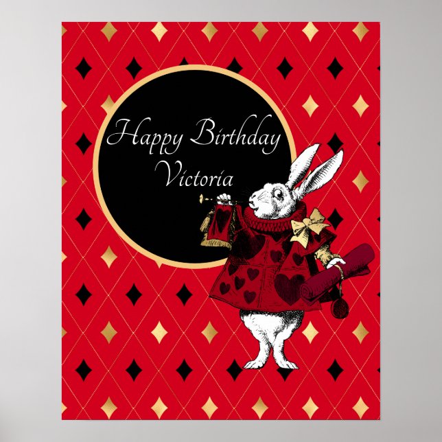 White Rabbit in Red Birthday Poster (Front)