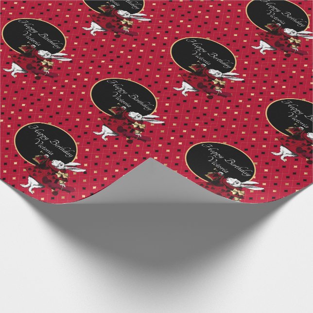 White Rabbit in Red Birthday  Wrapping Paper (Corner)