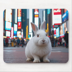 White Rabbit in Times Square Mouse Mat