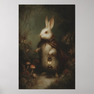 White Rabbit in Vest With Pocket Watch, Gothic Poster