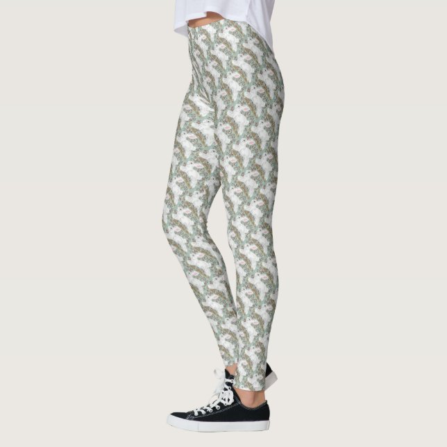 White Rabbit Leggings Pale Green Berries Christmas (Left)