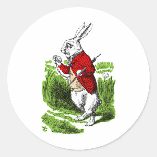 White Rabbit looking at watch. Illustration Classic Round Sticker