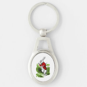 White Rabbit looking at watch. Illustration Key Ring
