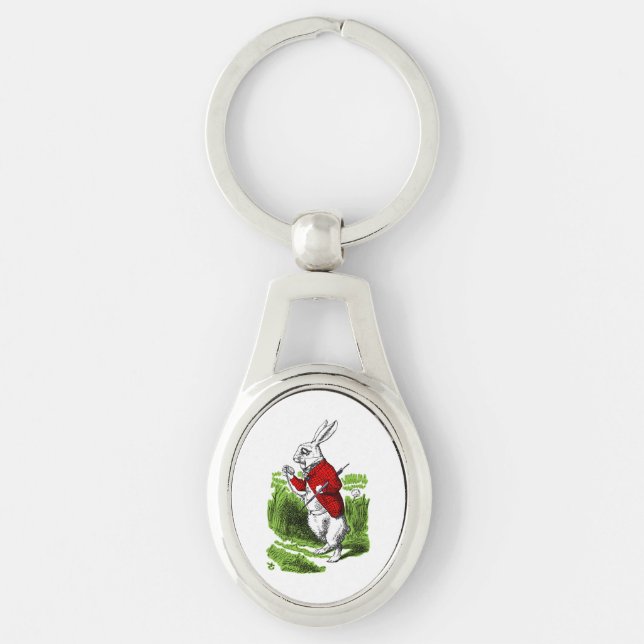 White Rabbit looking at watch. Illustration Key Ring (Front)