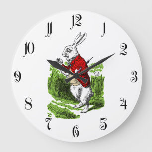 White Rabbit looking at watch. Illustration Large Clock
