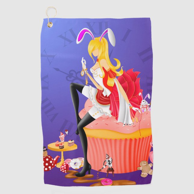 White Rabbit on cupcake  Golf Towel (Front)