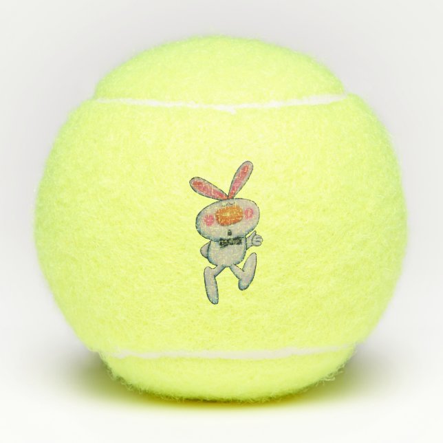 White Rabbit Orange Nose Thumbs Up Sign Black Tie Tennis Balls (Front)