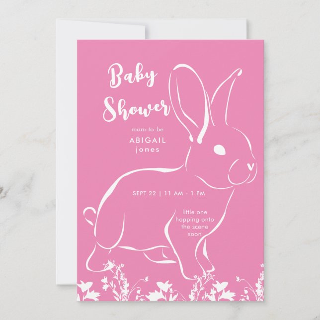 White Rabbit Pink Baby Shower  Invitation (Front)