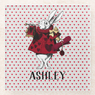 White Rabbit Queens Garb Personalised  Glass Coaster