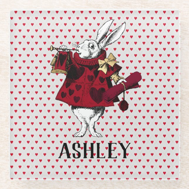 White Rabbit Queens Garb Personalised  Glass Coaster (Front)