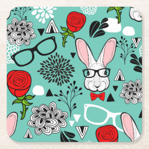 White rabbit square paper coaster