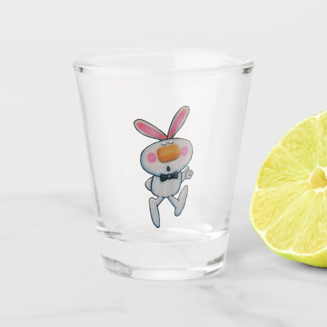 White Rabbit Thumbs Up Sign Black Bow Tie Shot Glass (Front)