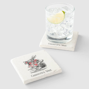 White Rabbit Trumpeter Alice Adv in Wonderland Stone Coaster