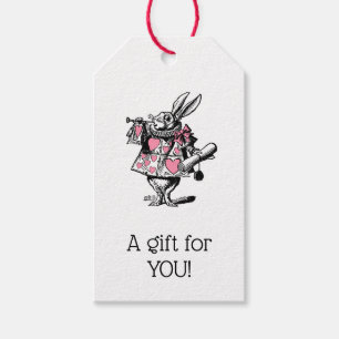 White Rabbit Trumpeter Alice Adv Wonderland Pink Gift Tags