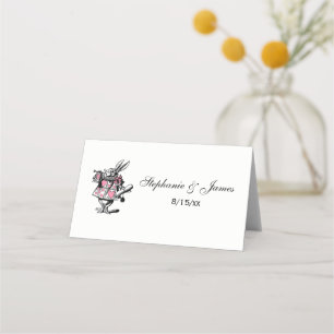 White Rabbit Trumpeter Alice Adv Wonderland Pink Place Card