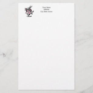 White Rabbit Trumpeter Alice Adv Wonderland Pink Stationery