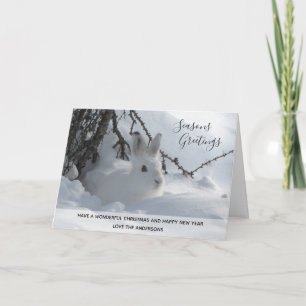 White Rabbit Winter Snow Xmas Photo 2 Personalised Holiday Card