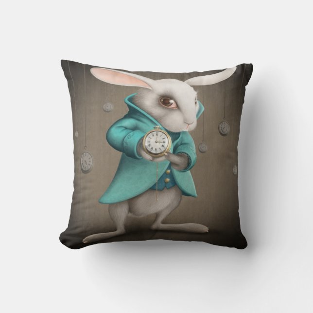 white rabbit with clock cushion (Front)