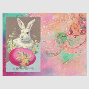 WHITE RABBIT WITH EASTER EGG AND SPRING FLOWERS TISSUE PAPER