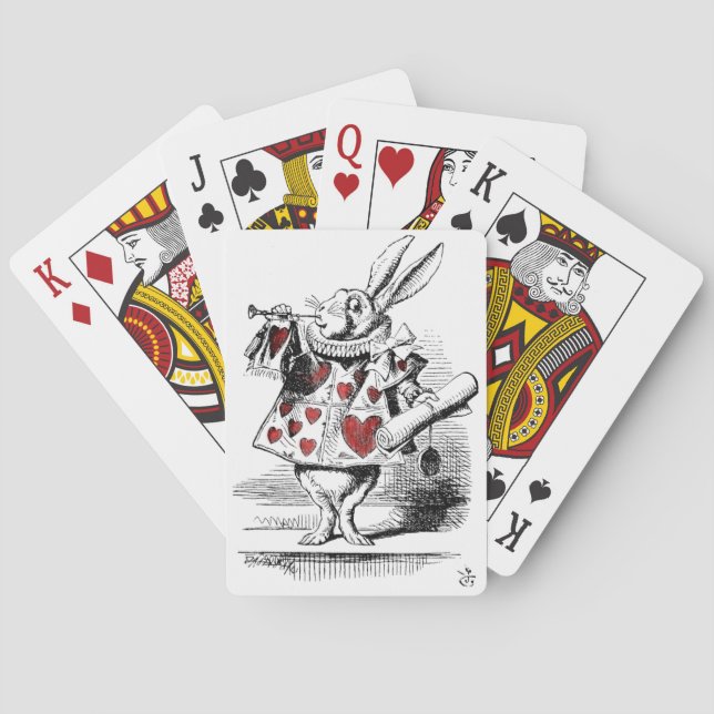 White Rabbit with Red Hearts Alice in Wonderland Playing Cards (Back)