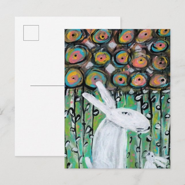 White Rabbits and Flowers Postcard (Front/Back)