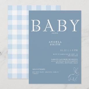 White Rabbits Light Blue Gingham Baby Shower  Invitation