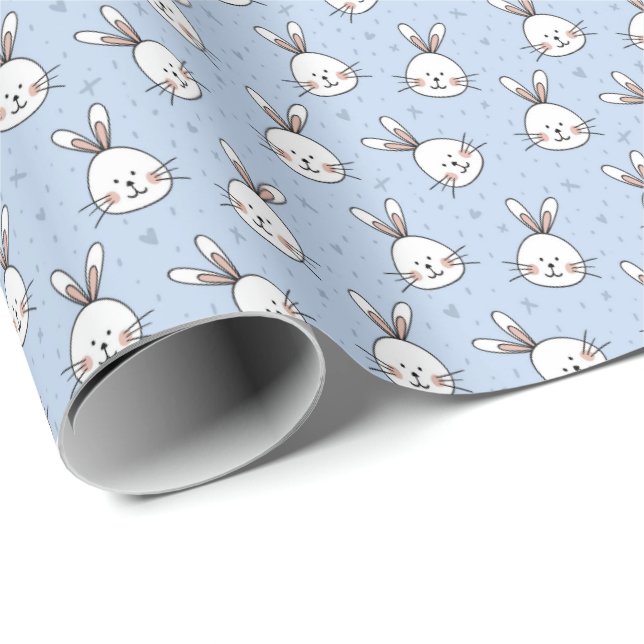 White Rabbits on Blue Gift Wrapping Paper Easter (Roll Corner)