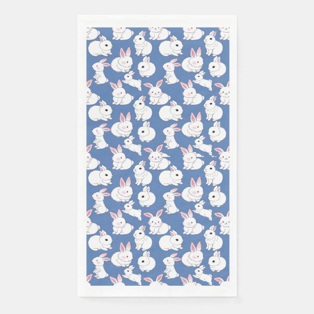 White rabbits pattern 01.bw LBlue BG Napkin (Front)