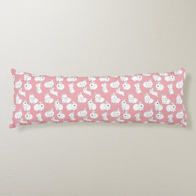 White rabbits pattern 01.bw LPink BG Body Cushion (Front)