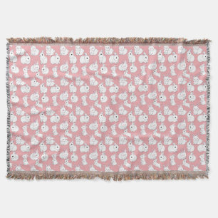 White rabbits pattern 01.bw LPink BG Throw Blanket