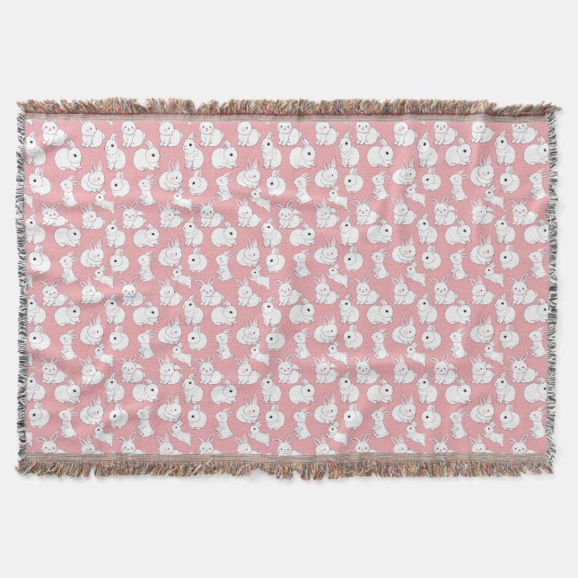 White rabbits pattern 01.bw LPink BG Throw Blanket (Front)