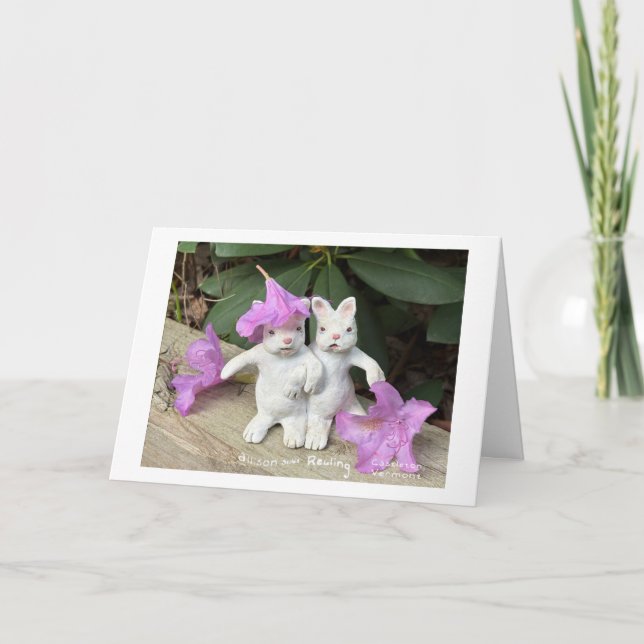 White Rabbits with Rhododendrons Card (Front)