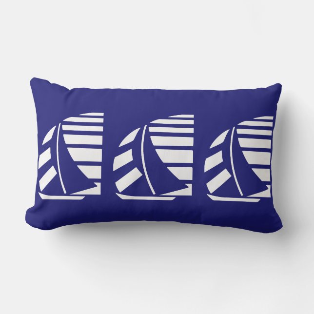 White Racing Boats on Blue Throw Pillow (Front)