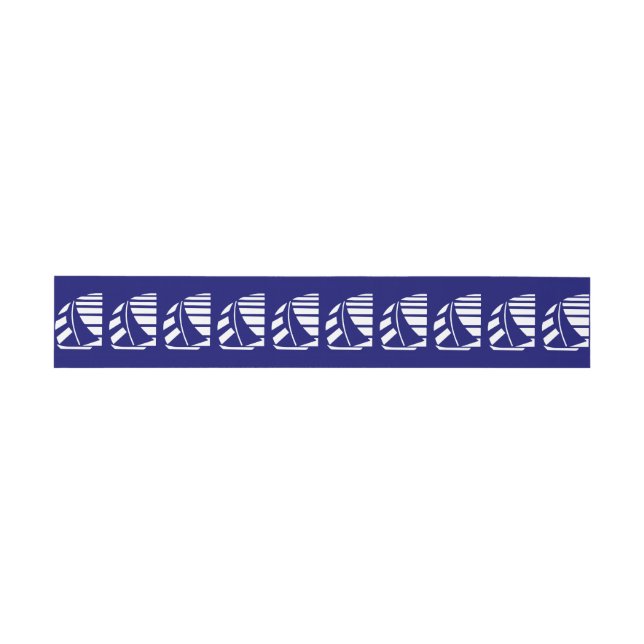 White Racing Sailboats on Blue Invitation Bands Invitation Belly Band (Flat)