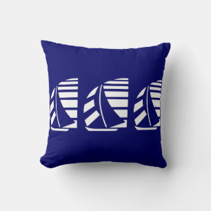 White Racing Sailboats on Blue Throw Pillow