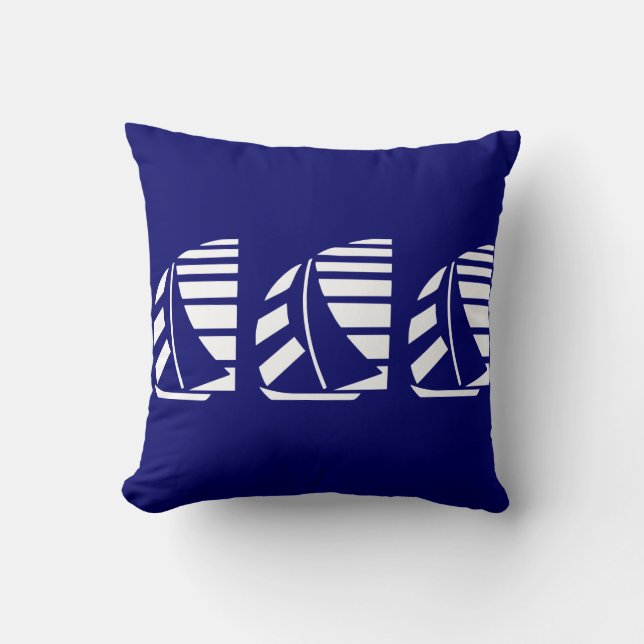 White Racing Sailboats on Blue Throw Pillow (Front)