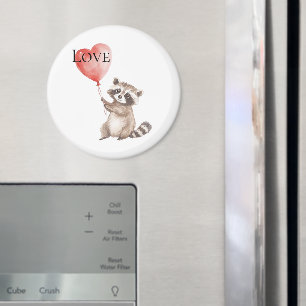 White Racoon with A Balloon Love Magnet