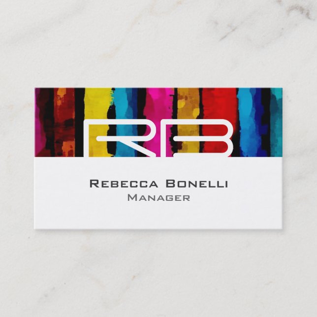 White Rainbow Colour Monogram Manager Business Car Business Card (Front)