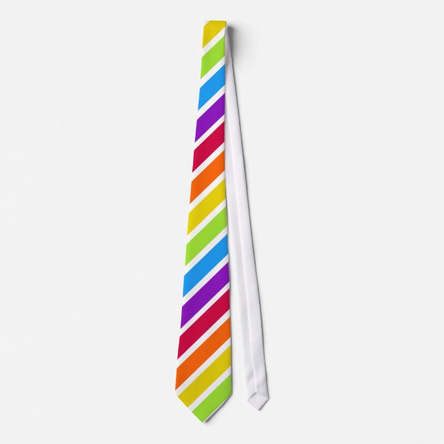 White Rainbow Diagonal Stripe Tie (Front)